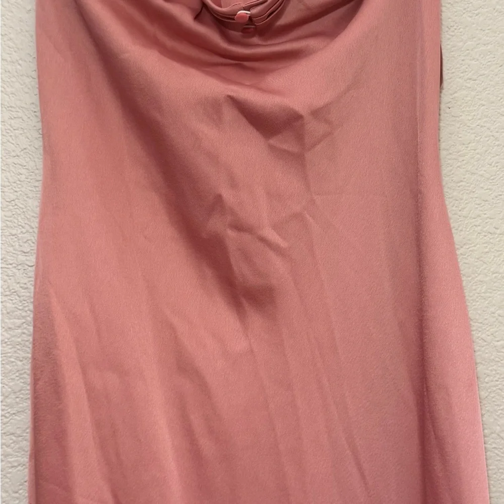 BHLDN Anthropologie Halter Satin Maxi Dress 14P Dusty Rose Bridesmaid Derby - Picture 2 of 12